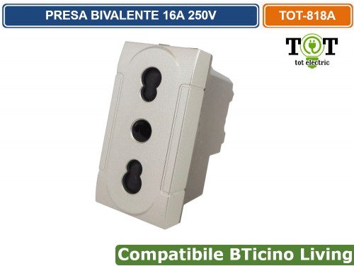 Gasiashop TOT 818A MODULO PRESA BPASSO 1P 10A 250V COLORE SILVER