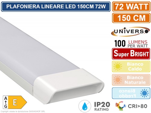 Plafoniera led 50w 120cm collegabile in serie barra prolungabile lineare  sottopensile rettangolare luce bianco naturale