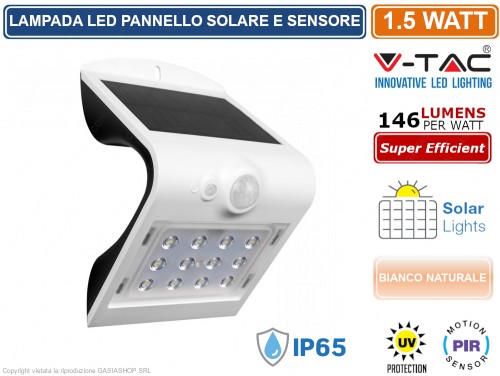 V-Tac VT-767 Faretto LED per Esterno Nero 1,5W con Pannello Solare