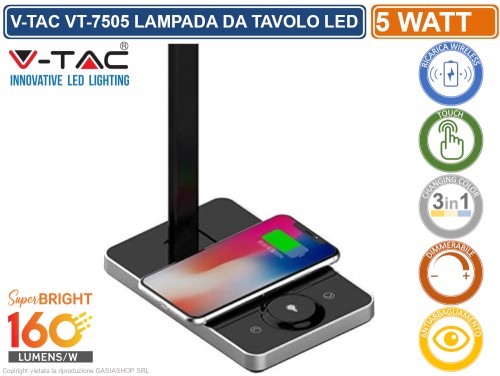 V-TAC VT-7505 Lampada da tavolo LED 7W touch cambia colore 3in1