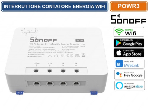 Gasiashop - POWR3 - SONOFF POWR3 INTERRUTTORE CONTATORE ENERGIA WIFI 433MHZ  GESTIBILE DA SMARTPHONE