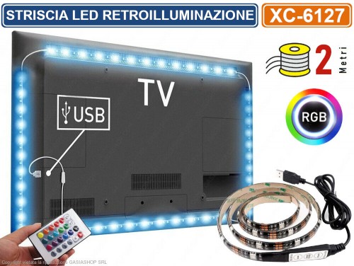 Gasiashop - XC-6127 - STRISCIA LED PER RETROILLUMINAZIONE TV E MONITOR RGB  SMD 5050 2 METRI DC5V