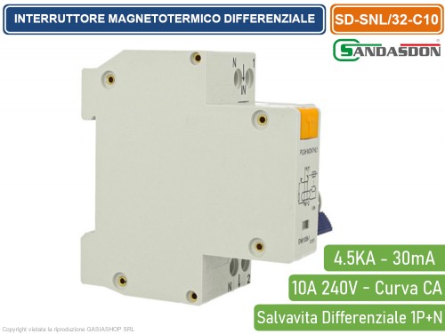 SANDASDON SD-SNR/32-C20 Interruttore Differenziale Salvavita 1P+N