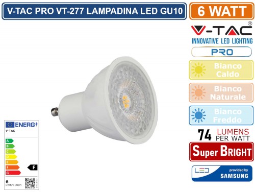 Gasiashop - VT-267 - V-TAC PRO VT-267 LAMPADINA LED GU5.3 (MR16) 6,5W  FARETTO SPOTLIGHT CHIP SAMSUNG - SKU 207 / 208 / 209