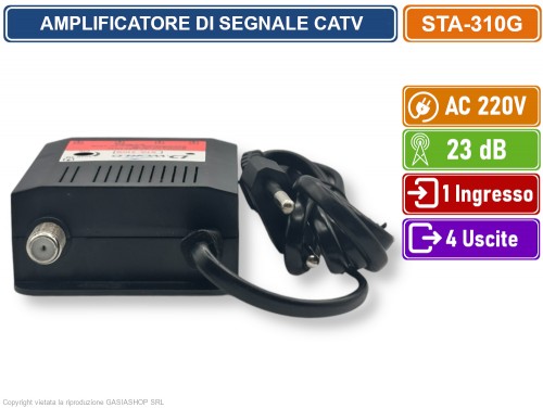 Amplificatore Segnale TV 20dB 1 Ingresso 3 Uscite – 47-862 MHz, Alimentazione AC 220V, Per DVB-T2 E Impianti Con Più Prese - 2