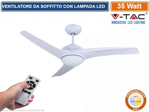 V-TAC VT-6043-4 VENTILATORE DA SOFFITTO 60W LAMPADA LED 15W 3IN1 CAMBIA  COLORE