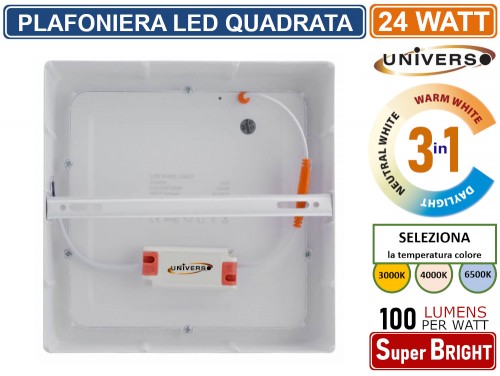 Plafoniera quadrata LED montaggio esterno luce soffitto 6 12 18 25W 6500K