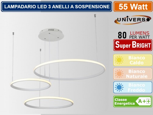 Gasiashop - A50 - LAMPADARIO LED A SOSPENSIONE MODERNO INTRECCIATO CON  FINITURA CROMATA 60W 3000K - 4000K - 6500K