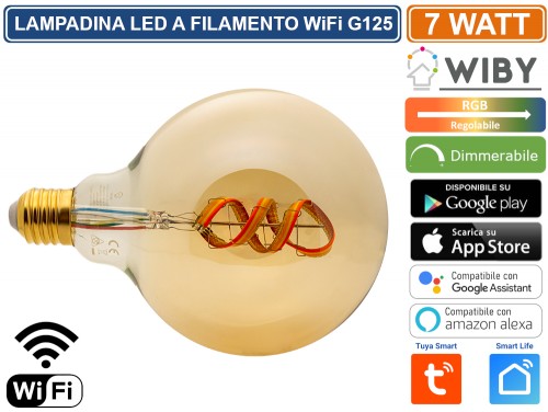 G125-SF-WIFILIC-RGBW - WIBY LAMPADINA LED G125 E27 A FILAMENTO 4.9W WIFI  GESTIBILE DA APP DIMMERABILE COLORE LUCE REGOLABILE RGB+1800K TUYA SMART  LIFE - Gasiashop