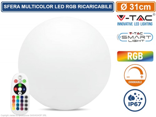 V-TAC SKU 40201 LAMPADA LED 3W SFERA D400 RGB RICARICABILE IP67 VT-7807