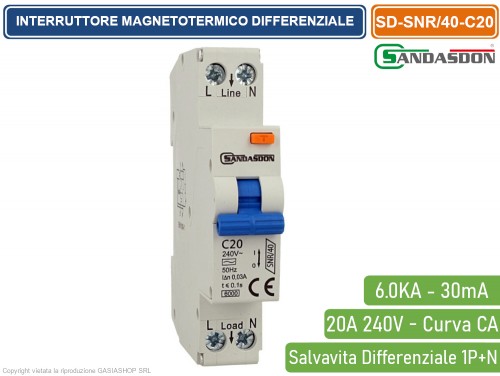 Interruttore Magnetotermico Ettroit 2P 20A Curva C 6kA - Per Quadro Elettrico Su Barra DIN, 2 Moduli