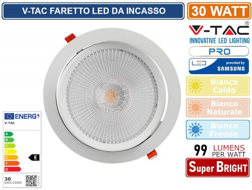 45225425 - FARETTI DA INCASSO A LED - ledleds - Faretto Led Da Incasso COB  5W resa 50W 220V Bianco Caldo Rotondo OrientabilE