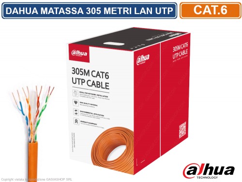 Gasiashop - PFM922I-6UN-C - MATASSA BOBINA DAHUA CAVO RETE 305 METRI  ETHERNET UTP CAT 6 4X2 AWG 24 LAN RJ45