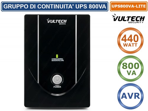 UPS 800VA Gruppo Di Continuità OFFLINE UPS800 VA-LITE 2 Prese Bipasso/Schuko 