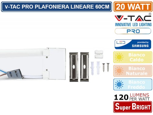 V-TAC PRO VT-8-20 Plafoniera LED SLIM Prismatico chip samsung 20W 60cm  bianco naturale 4000K - sku 663