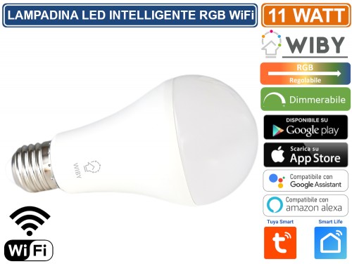 Wiby LAMPADINA LED WIFI E27 10W RGB CW MULTI COLOR TUYA SMART LIFE ALEXA  GOOGLE