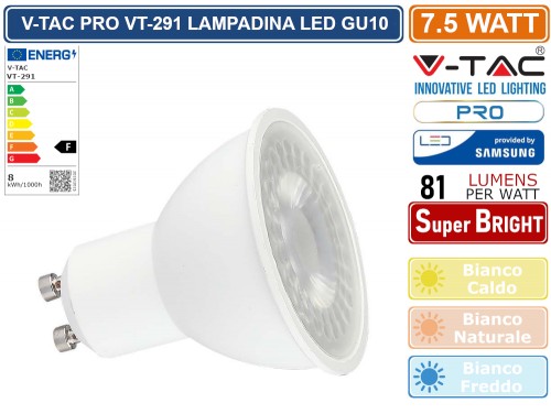 10 FARETTI V-TAC LED 7W GU10 SPOT FARETTO SPOTLIGHT INCASSO LAMPADINA GU10  SMD - progetto luce s.r.l.