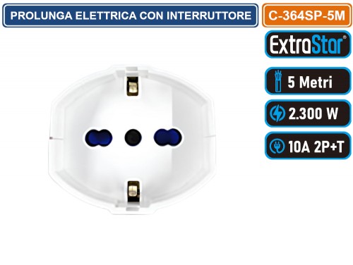 Prolunga Elettrica 5 Metri Bipasso 10/16A - Cavo Bianco Per Casa E Ufficio - Foto 5