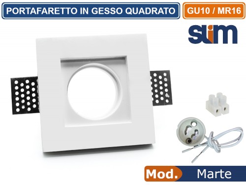 Gasiashop - MARTE - PORTAFARETTO QUADRATO SLIM DA INCASSO IN GESSO  VRNICIABILE PER LAMPADINE GU10 MR16