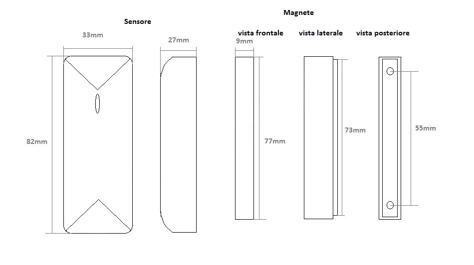 Gasiashop - D-MAGN-B - RILEVATORE SENSORE MAGNETICO PORTE FINESTRE WIRELESS  E CABLATO 868 MHZ BIANCO