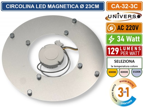 Disco LED Circolina 32W Con Calamita - Luce Fredda 6500K 3400 Lm Per Officina E Soffitto