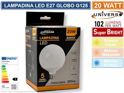 LAMPADINA LED 3W multicolor attacco E27 sfera globo G125 stella
