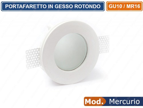 Gasiashop - GS-04 - PORTAFARETTO ROTONDO DA INCASSO A SCOMPARSA IN GESSO  VERNICIABILE PER LAMPADINE GU10 GU5.3 MR16