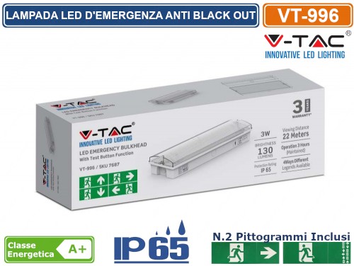 Gasiashop - 18650 - LAMPADA D'EMERGENZA A LED ANTI BLACK OUT 3.8 WATT 130  LM GRADO PROTEZIONE IP40