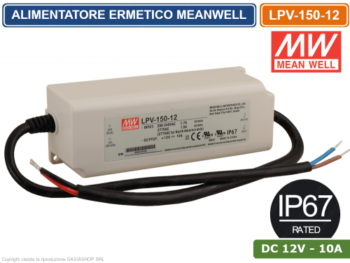 Alimentatore Meanwell IP67 150 W XLG 12V con PFC Tensione Costante
