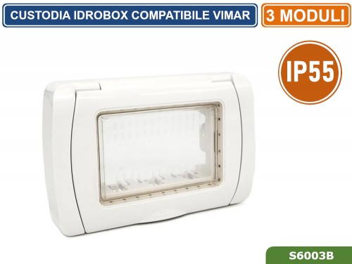 Gasiashop - S6003B - PLACCA COPERTURA STAGNA 3M IDROBOX 3 MODULI BIANCA IP55  COMPATIBILE SERIE VIMAR PLANA