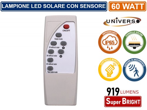 LAMPIONE STRADALE CON TELECOMANDO LED 60 W PANNELLO SOLARE Fotovoltaico 280 Led  8022044523187 - Foto 6