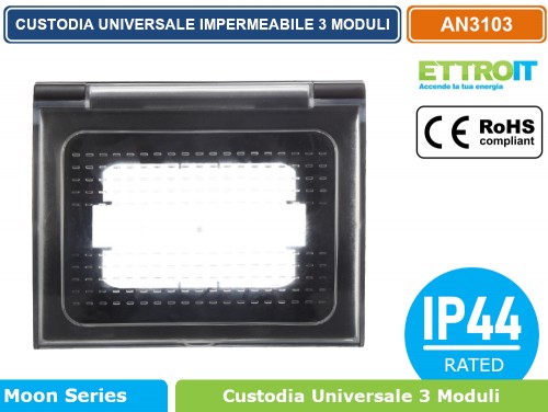 Placca Con Coperchio, Supporto Stango Idrobox IP55, Compatibile Con Bticino Living Light, Coperchio Modulo Cassetta (3 Posti/Moduli,Grigio - Foto 4