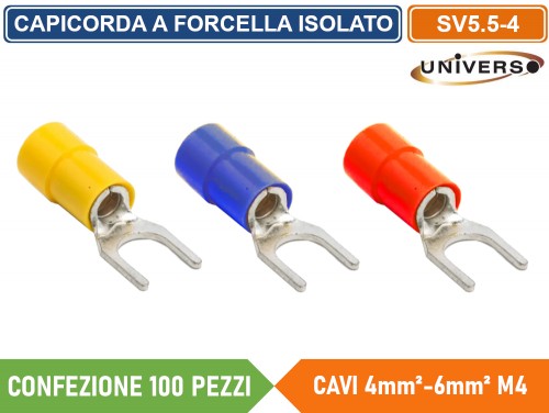 Terminale a forcella a stringere rosso x cavo mmq 4,0/6,0 foro mm 6,0
