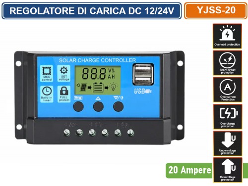 Regolatore Di Carica Solare 20A 12V/24V – Display LCD, Sensore Temperatura E 4 Uscite USB!