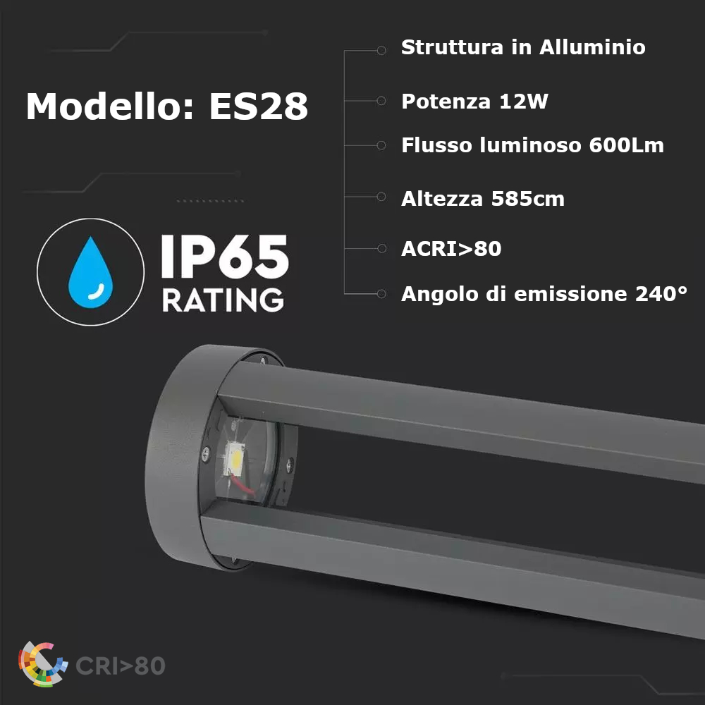 Gasiashop - ES45-G - LAMPADA LANTERNA FARETTO DA TERRA APPLIQUE DA GIARDINO  E27 DA ESTERNO IP55 GRIGIO