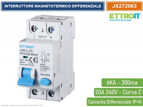 Interruttore magnetotermico automatico 1P 20A 2
