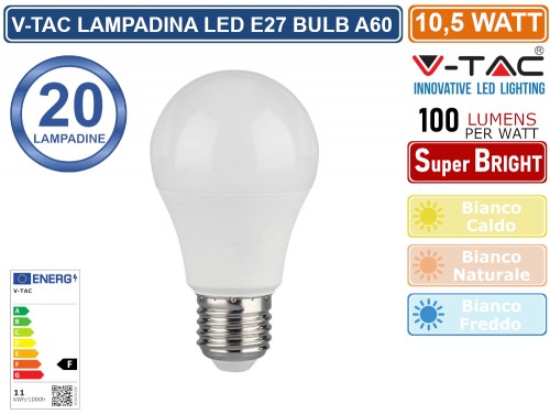 LAMPADINA LED E27 8,5W A 20W LAMPADINE BULBO VTAC SAMSUNG CALDO NATURALE  FREDDO