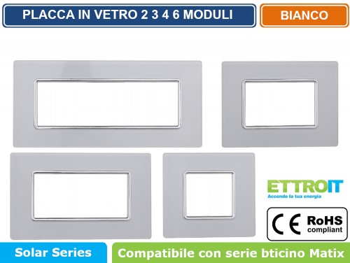 Placca 3 Moduli Grigio In Vetro Compatibile Bticino Matix