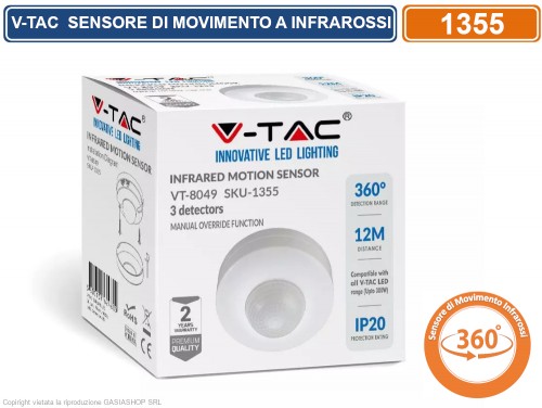 Sensore di movimento IR 240° V-Tac - Bianco per lampadine LED in vendita  online