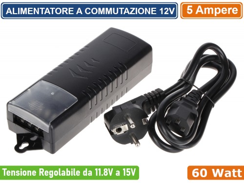 Fuori Produzione: Alimentatore per strisce EMC 60W 12V 5A Plastica Corpo  Bianco BS Plug