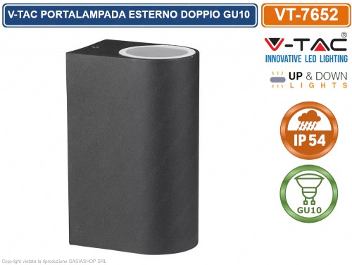 V-TAC Portafaretto LED Da Muro Quadrato GU10  Max 35W  Orientabile Colore Nero Ip44 P 238085