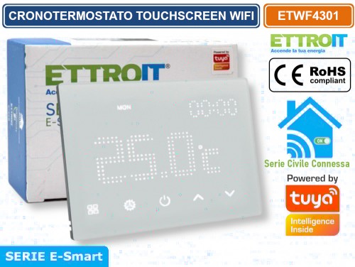 Cronotermostato Touch Screen ETTROIT ET4301 - Da Incasso, Bianco, 230V, Programmabile Settimanale