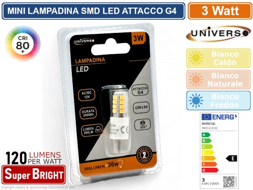 10 Lampadine LED G4 3W AC/DC 12-24V - Luce Fredda 6000-6500K, 20 LED SMD2835, Angolo 360°, Sostituisce Alogene 30W - 3