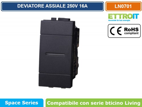 DEVIATORE ASSIALE 1P 10A 220~ 1M NERO COMPATIBILE LIVING BTICINO