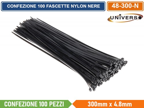 KINZO 72120 - Fascette Stringicavo In Nylon - 300x7,5 Mm - 100 Pezzi - Colore Nero