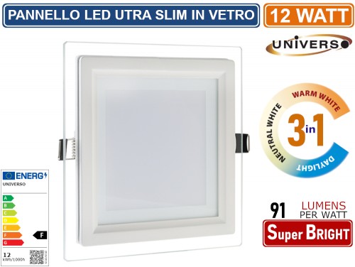 Faretto Led Da Incasso Tube Square 12W Cornice Quadrata Bianca Apertura 36 Gradi Bianco Caldo 3000k M Ledme 2
