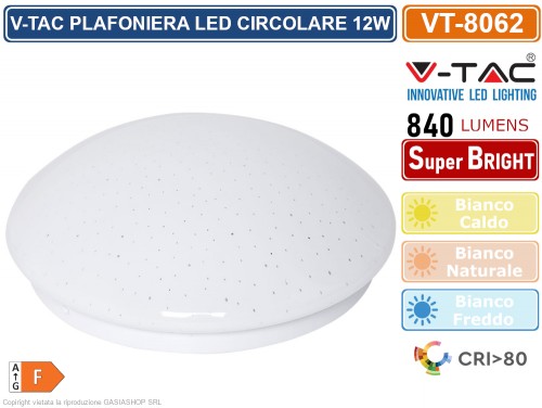 V-TAC VT-8062 PLAFONIERA LED 12W FORMA CIRCOLARE