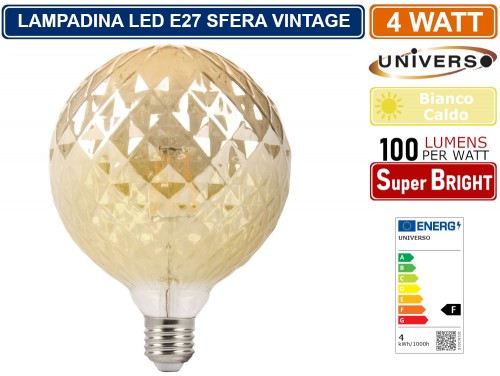 Lampadina Vintage E27 Incandescenza 30W Sfera filamento verticale