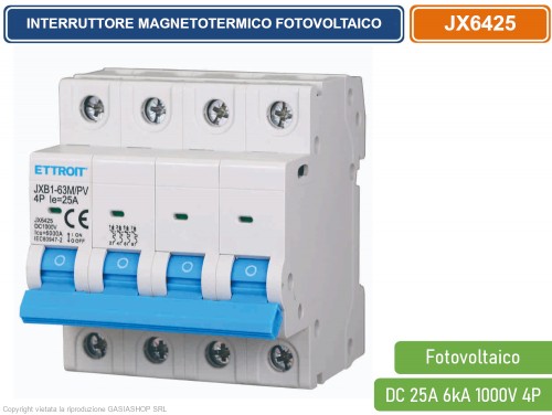 Interruttori Magnetotermici DC 2 Poli Per Fotovoltaico, 6kA 500V, Guida DIN, Modello ETTROIT JX62
