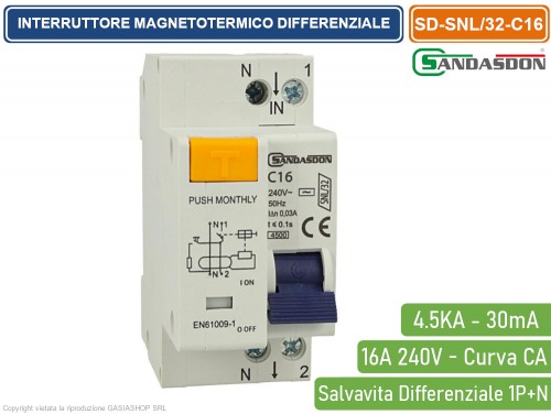 Interruttore Magnetotermico Aigostar 1P+N 16A 230V, 1 Modulo, Per Guida DIN